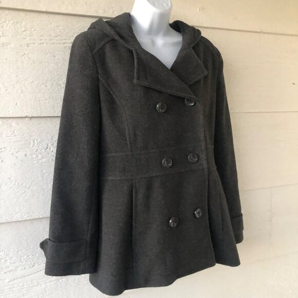 Kenneth Cole Reaction Size 8 Double Breasted Fitted Wool Blend Gray Jacket Coat - Picture 1 of 15